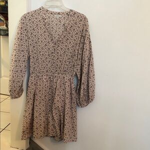 Joie Long Sleeve Floral Dress in blush cream w/blue floral print